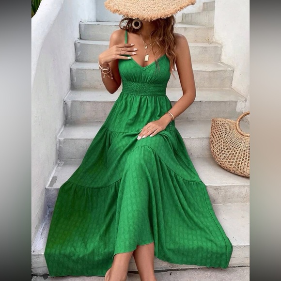 Moxidress High Waist Ruffle Hem Swing Maxi Cami Party Dress